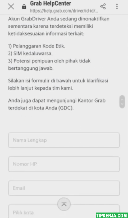 akun grab driver dibekukan