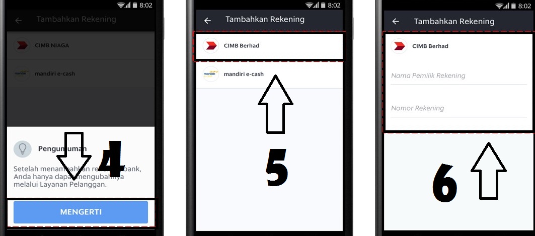 cara mendaftarkan rekening cimb niaga ke grab