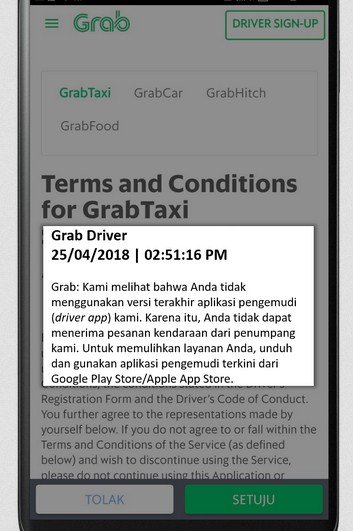 tidak bisa login GrabBike