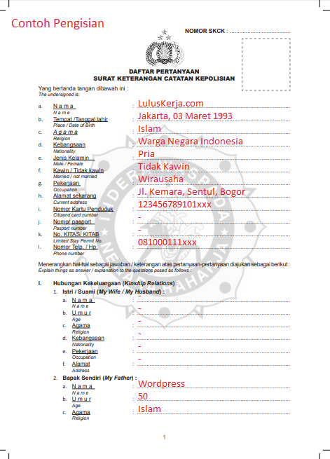 Daftar Pertanyaan SKCK