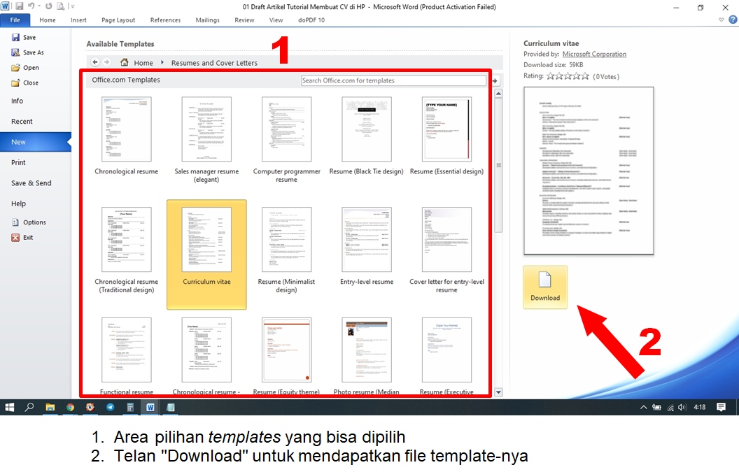 Contoh CV di Word Template