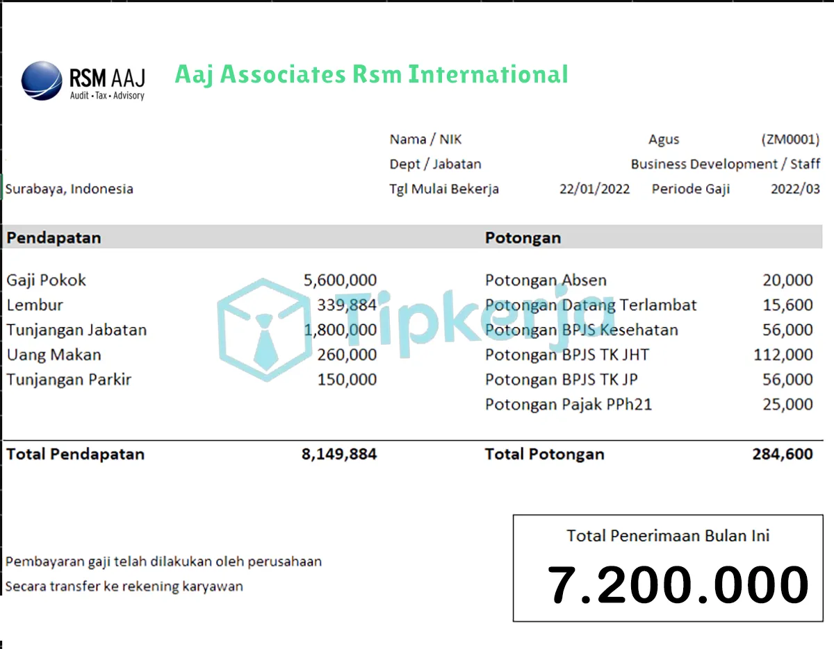 Slip Gaji Aaj Associates Rsm International