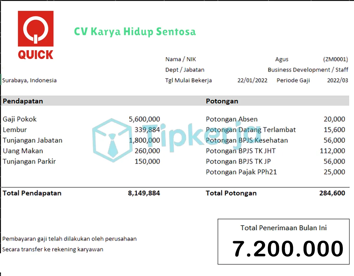 Slip Gaji CV Karya Hidup Sentosa