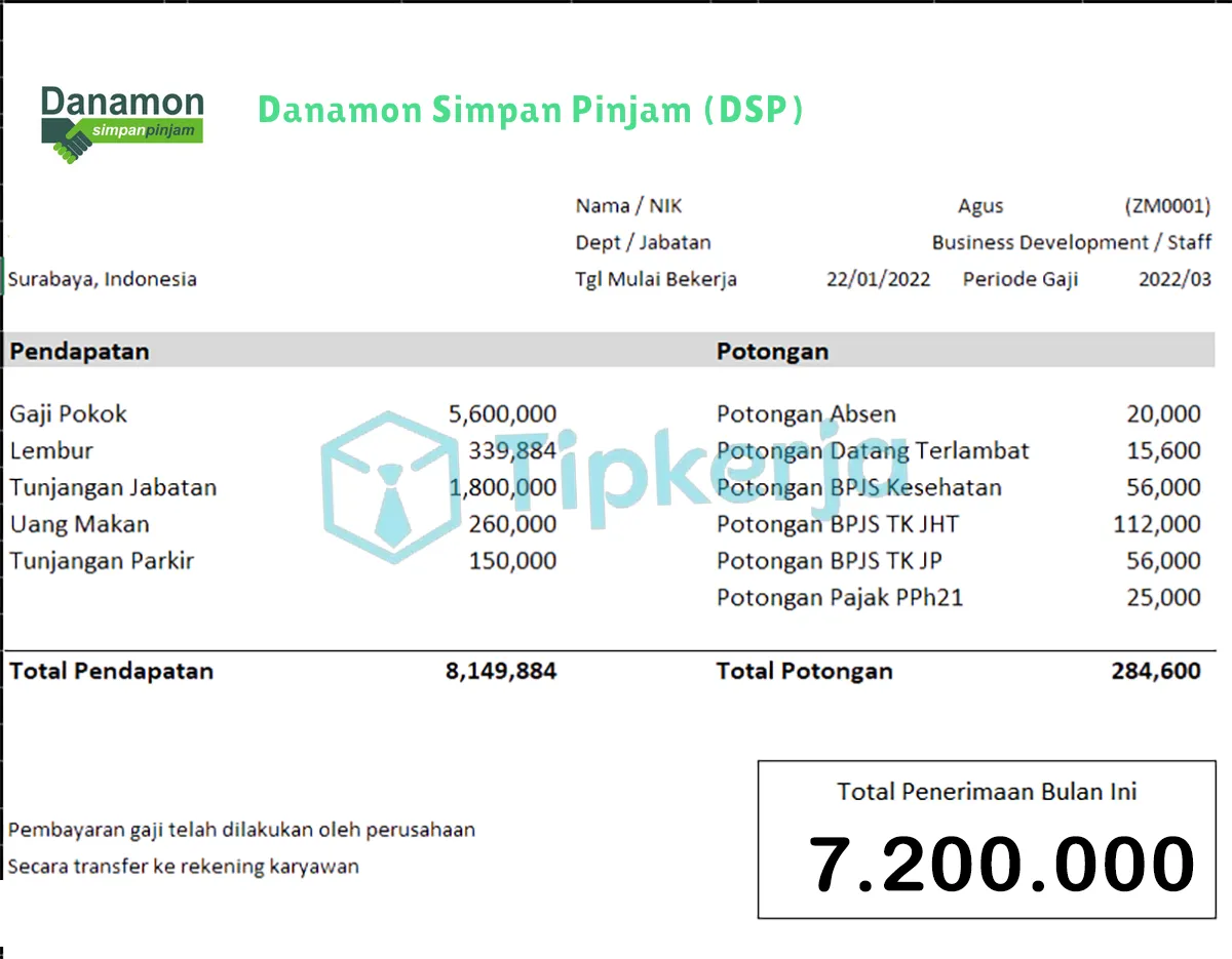 Slip Gaji Danamon Simpan Pinjam (DSP)