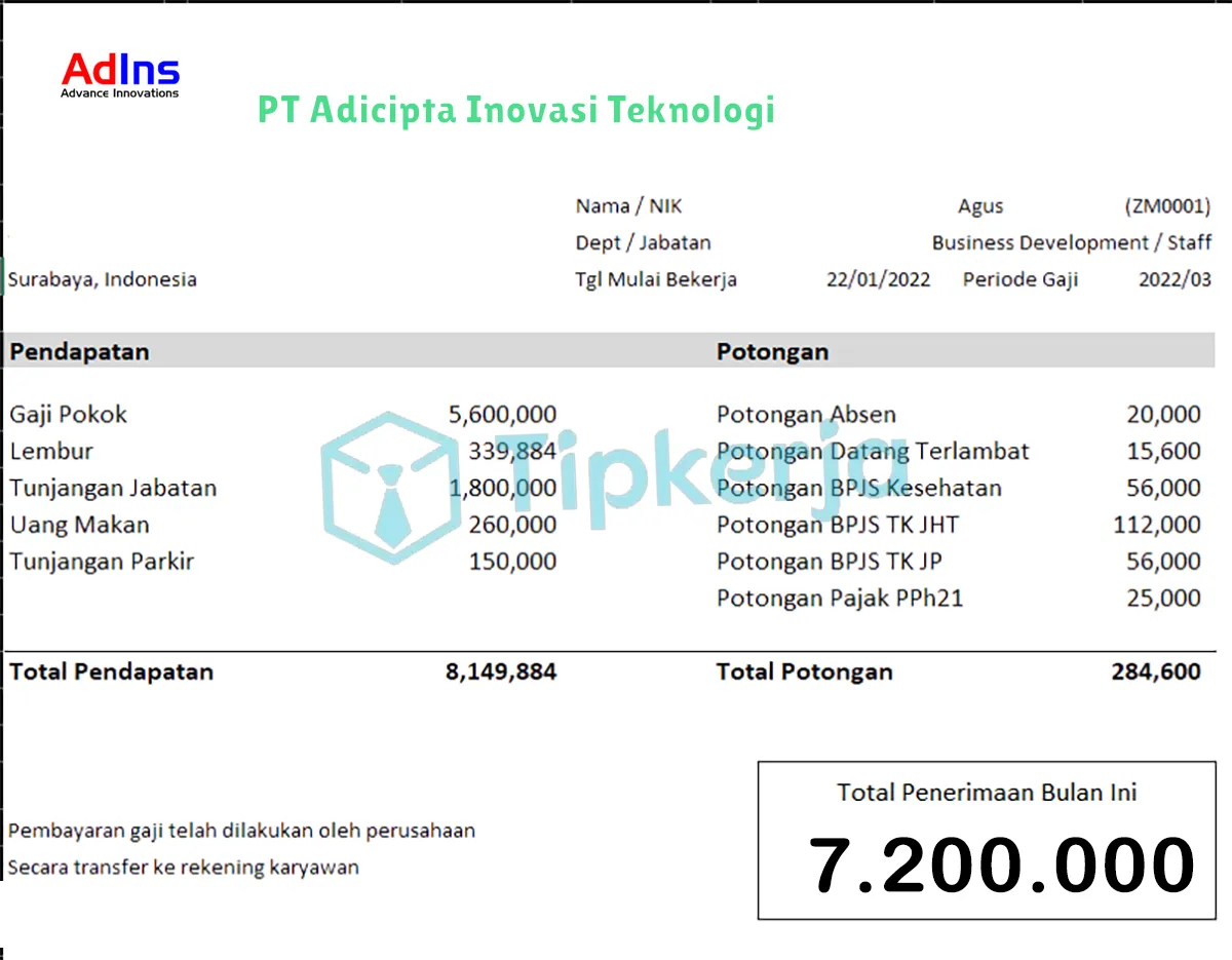 Slip Gaji PT Adicipta Inovasi Teknologi