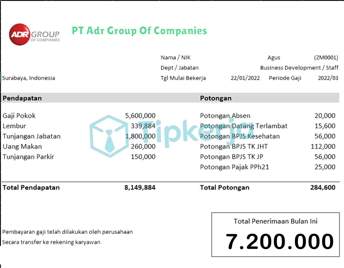 Slip Gaji PT Adr Group Of Companies