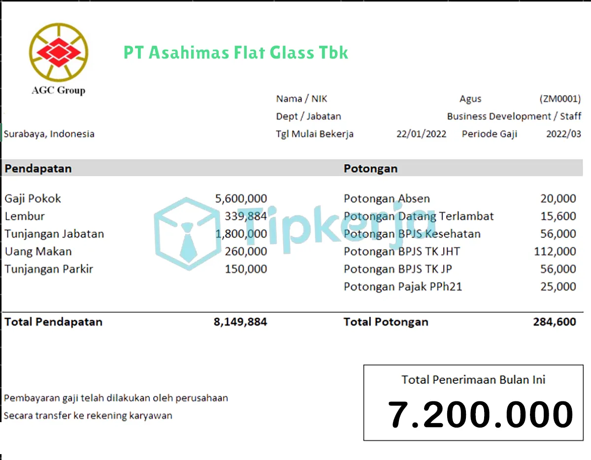 Slip Gaji PT Asahimas Flat Glass Tbk