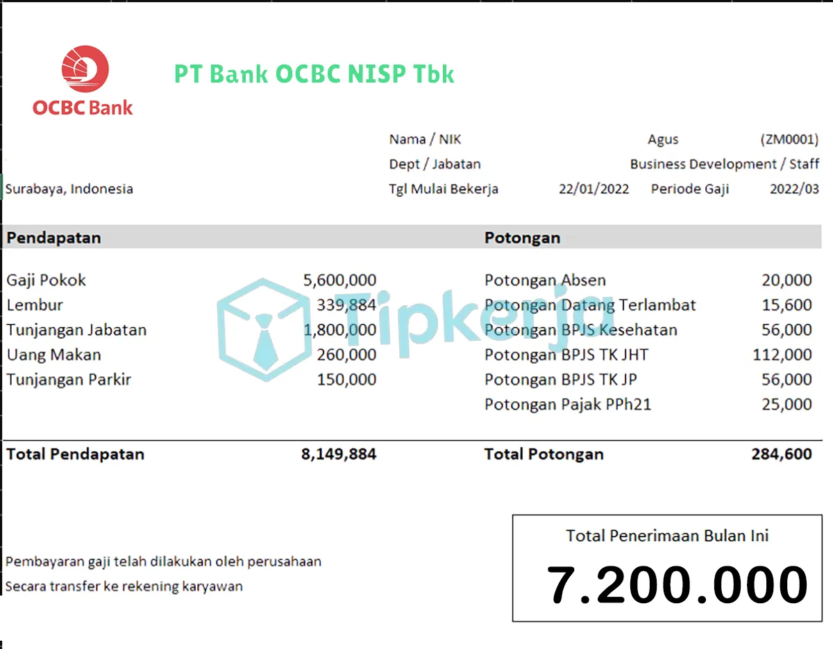 Slip Gaji PT Bank OCBC NISP Tbk