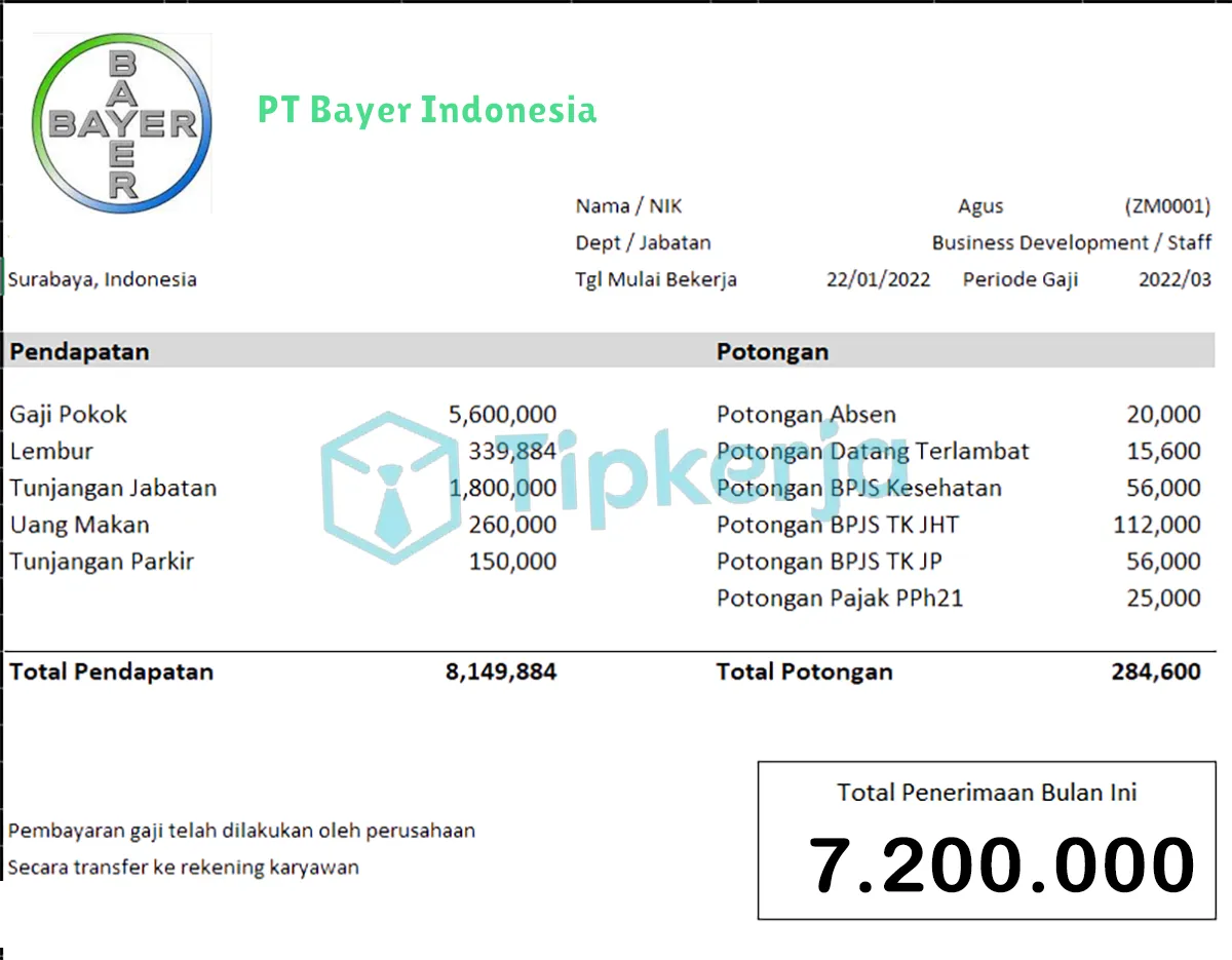 Slip Gaji PT Bayer Indonesia