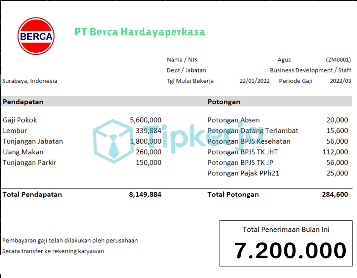 Slip Gaji PT Berca Hardayaperkasa