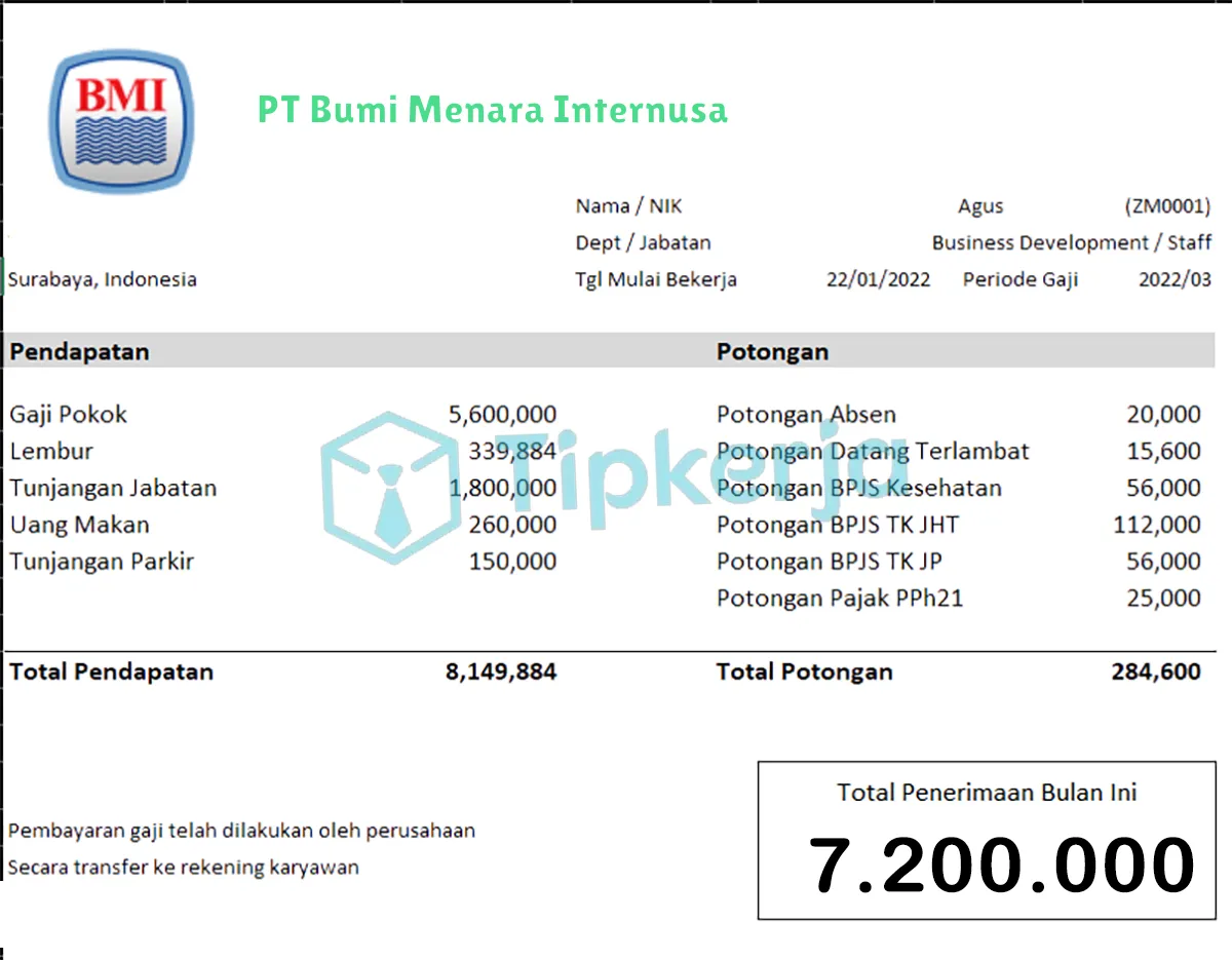 Slip Gaji PT Bumi Menara Internusa