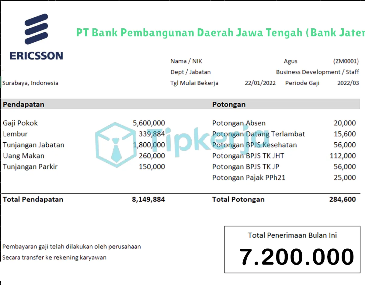 Slip Gaji PT Ericsson Indonesia