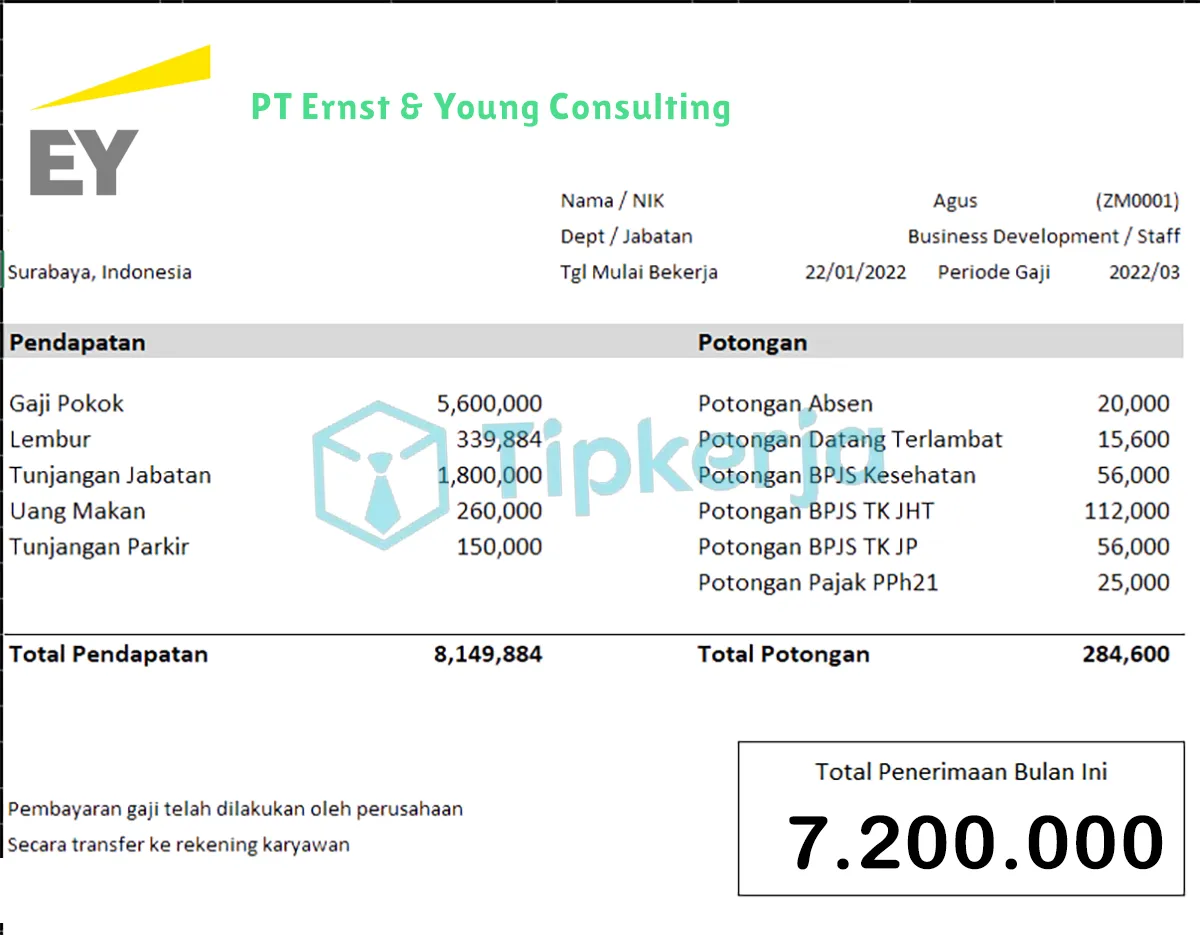 Slip Gaji PT Ernst & Young Consulting