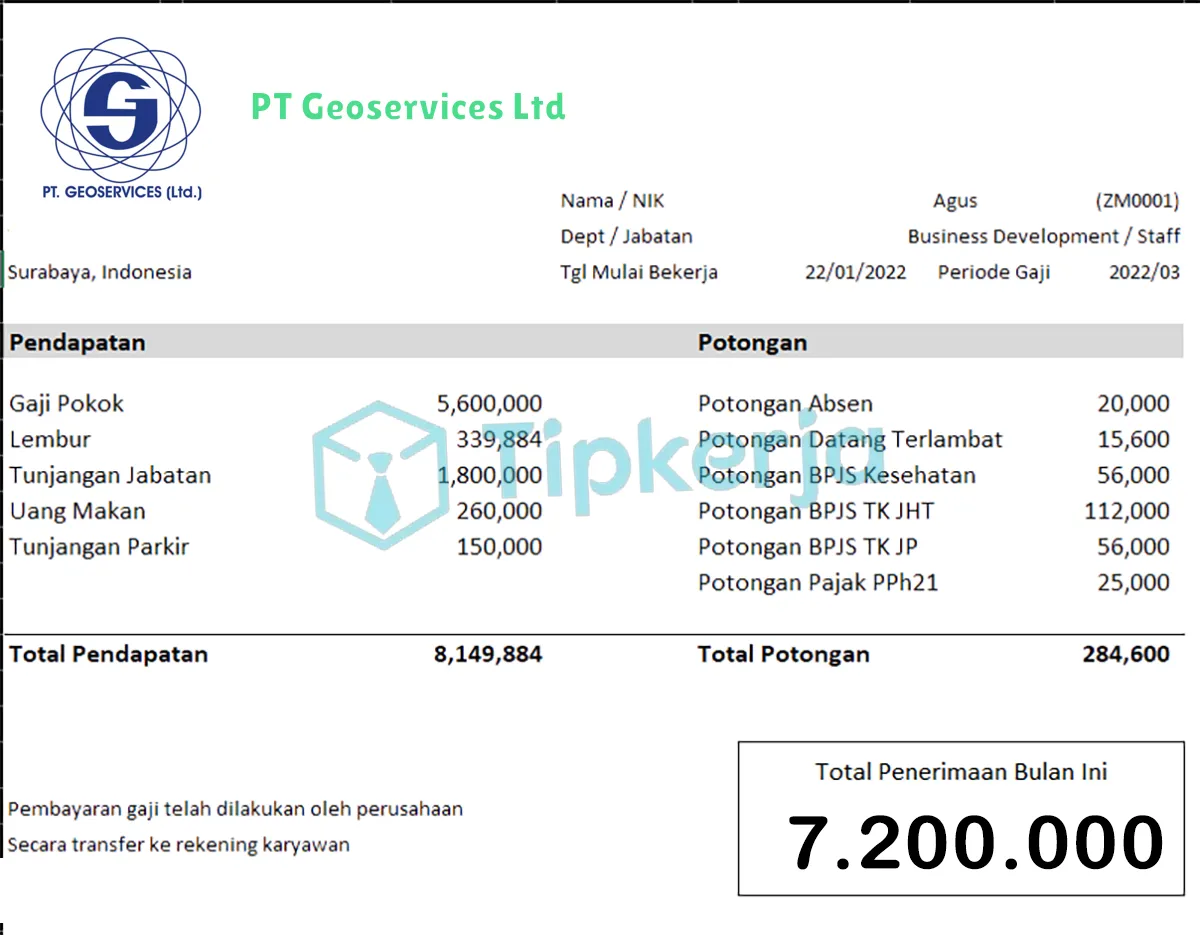 Slip Gaji PT Geoservices Ltd