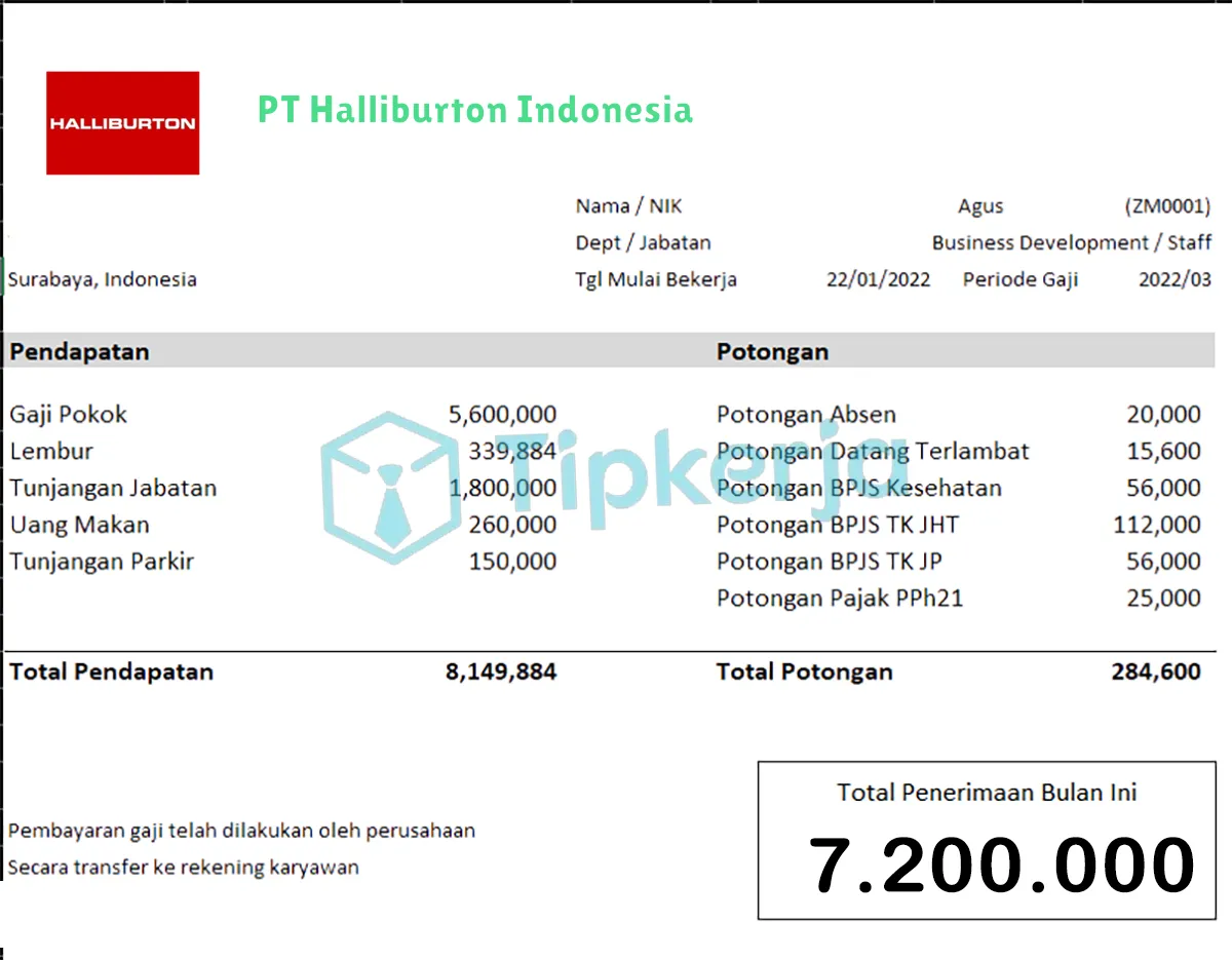 Slip Gaji PT Halliburton Indonesia