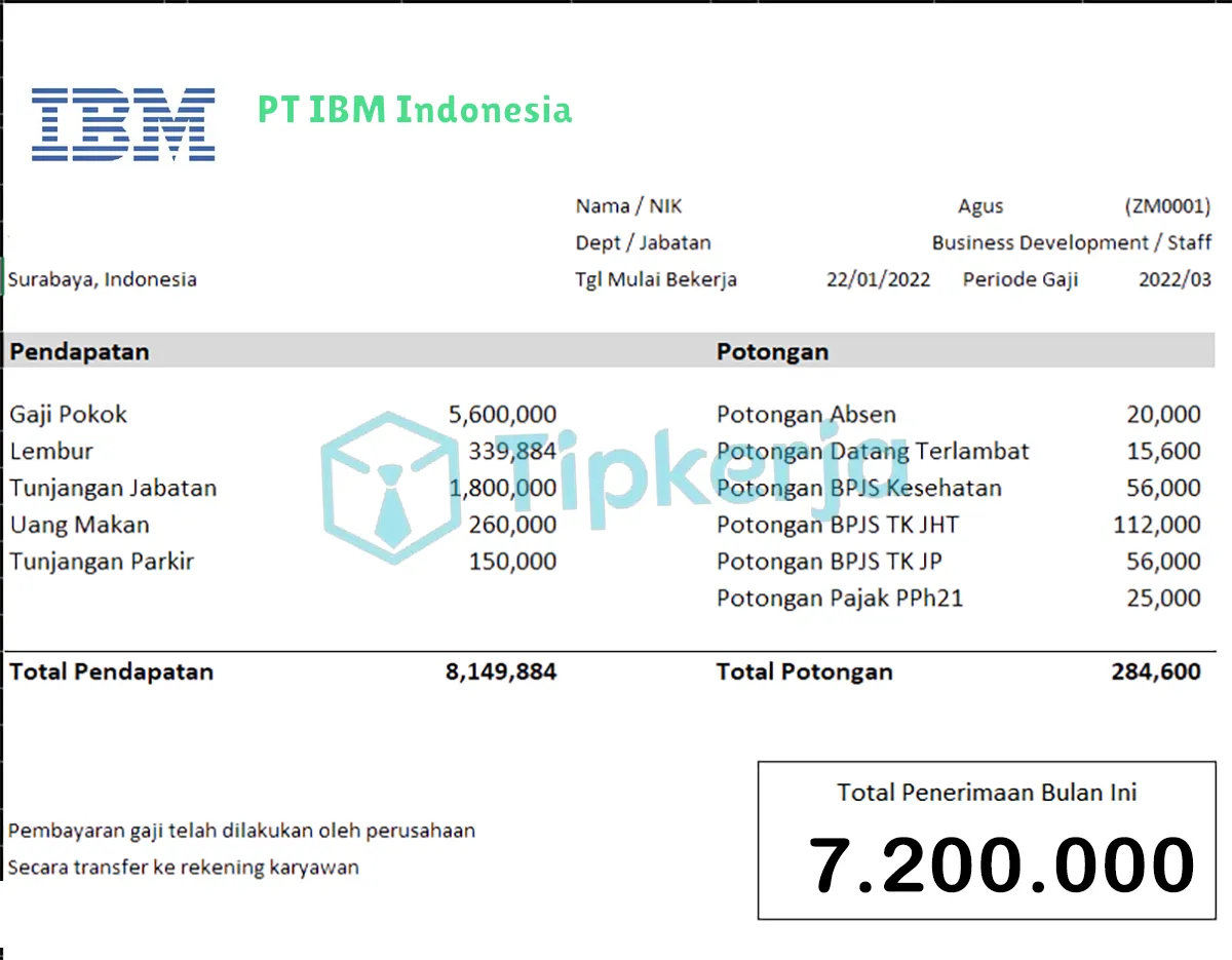 Slip Gaji PT IBM Indonesia