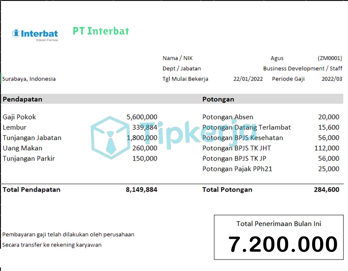 Slip Gaji PT Interbat