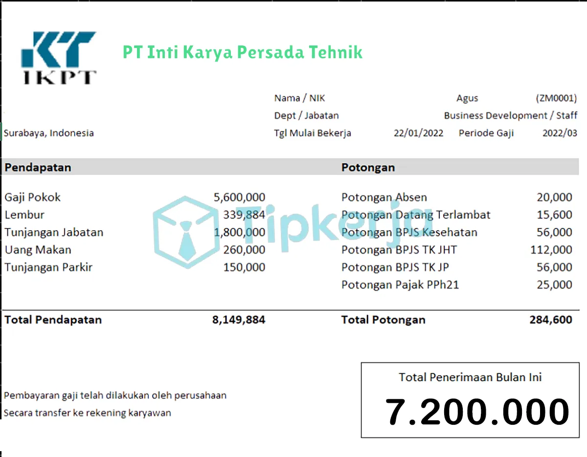 Slip Gaji PT Inti Karya Persada Tehnik