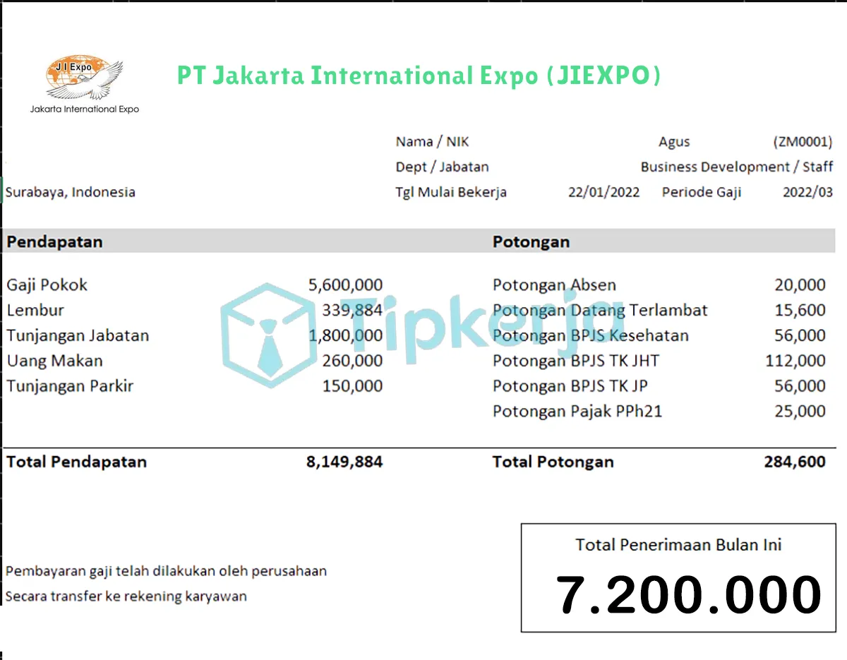 Slip Gaji PT Jakarta International Expo (JIEXPO)