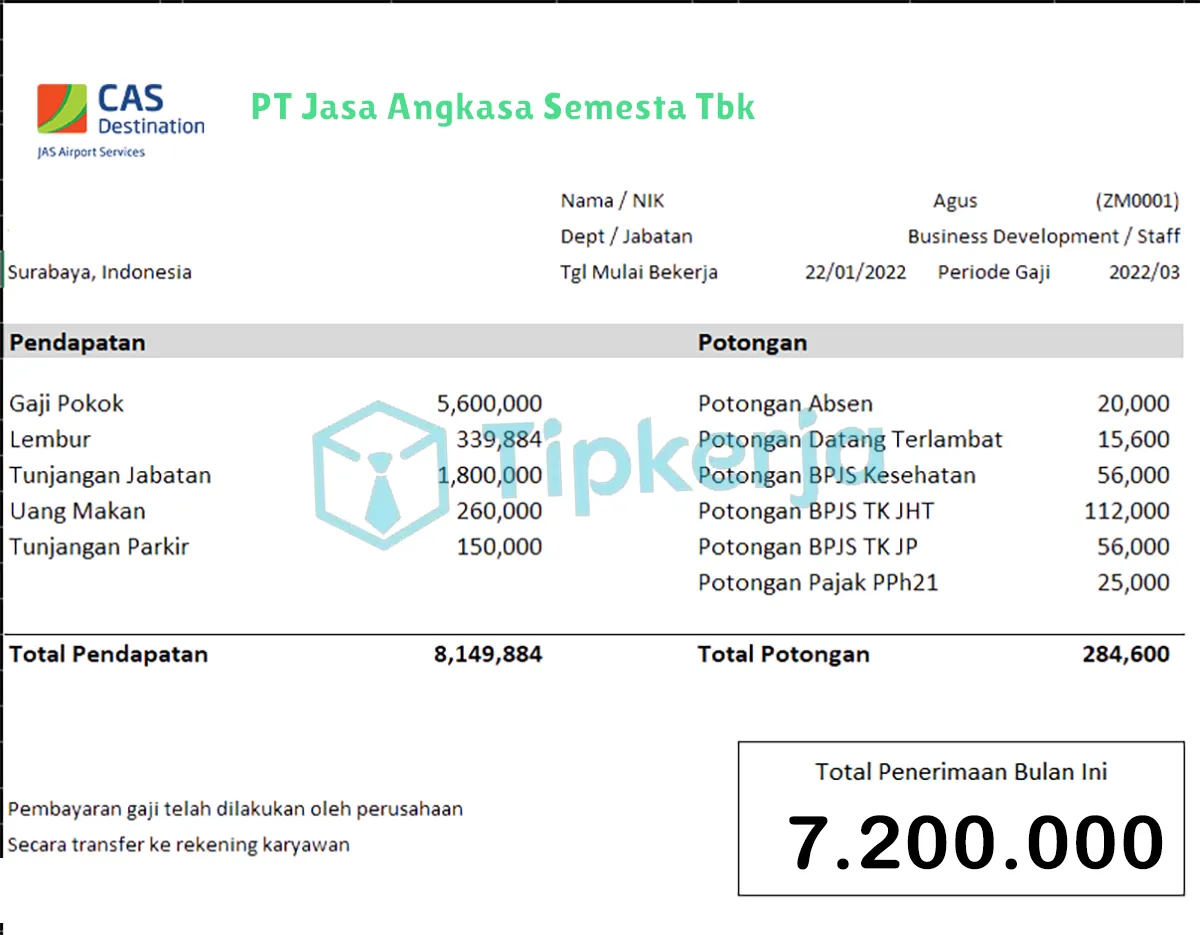 Slip Gaji PT Jasa Angkasa Semesta Tbk