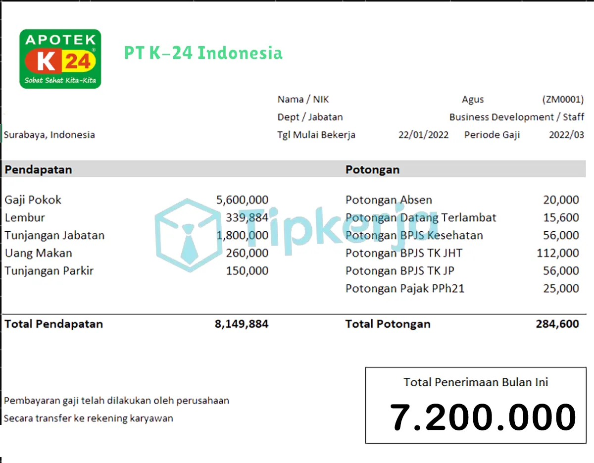 Slip Gaji PT K-24 Indonesia