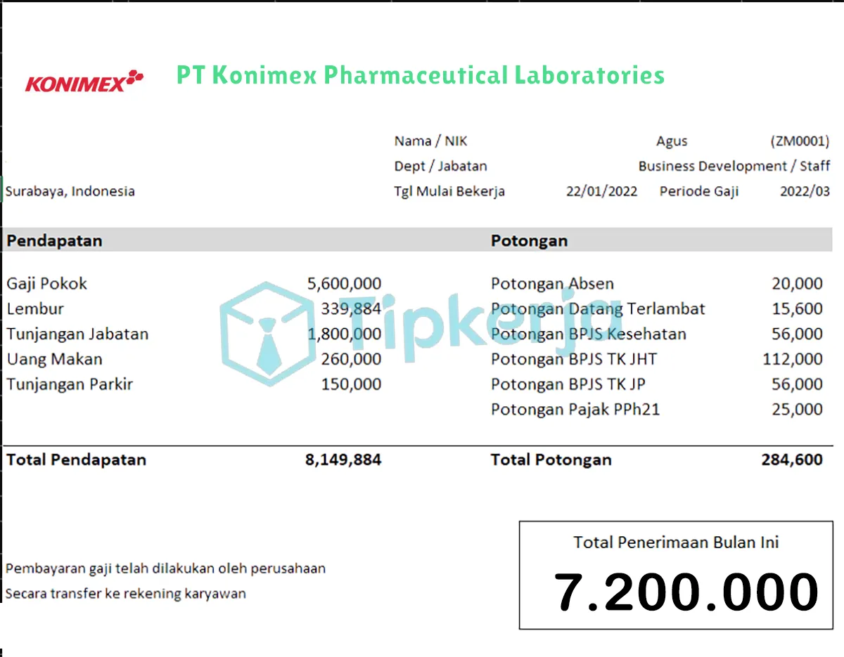 Slip Gaji PT Konimex Pharmaceutical Laboratories