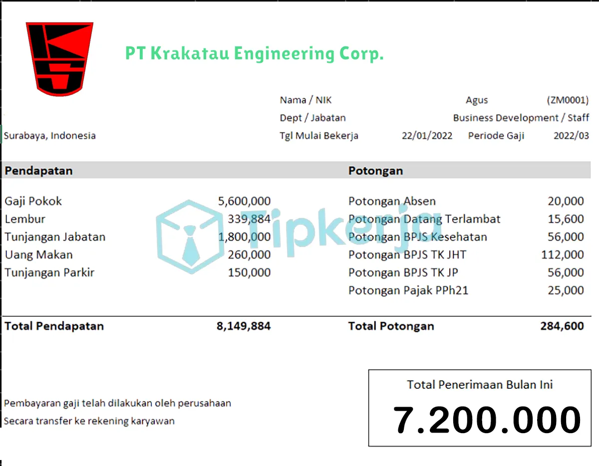 Slip Gaji PT Krakatau Engineering Corp.