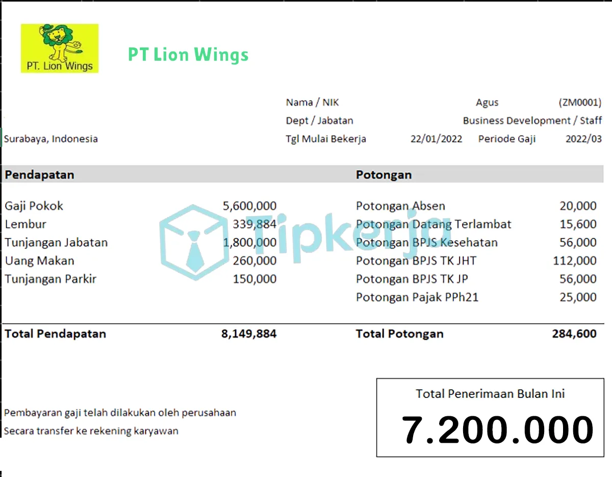 Slip Gaji PT Lion Wings