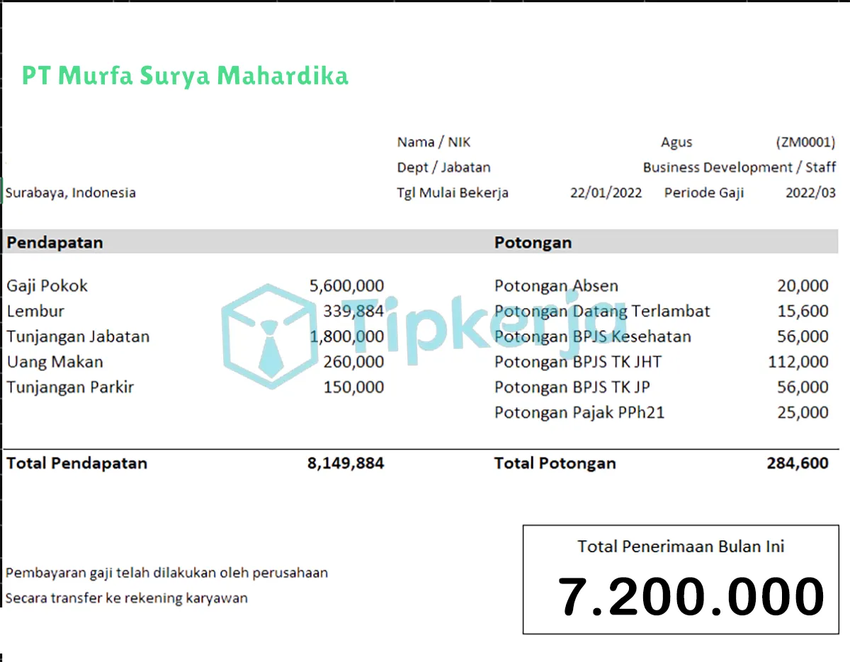 Slip Gaji PT Murfa Surya Mahardika