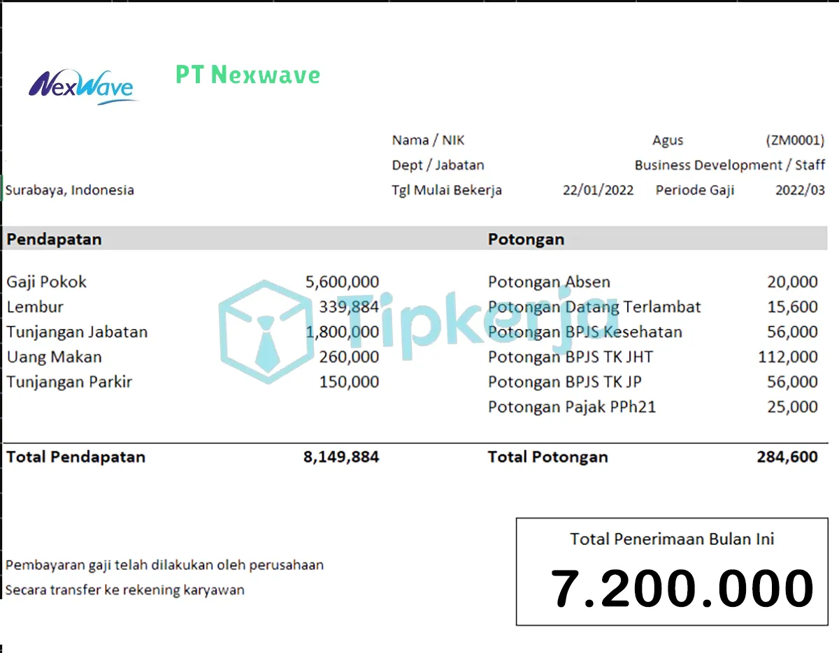 Slip Gaji PT Nexwave