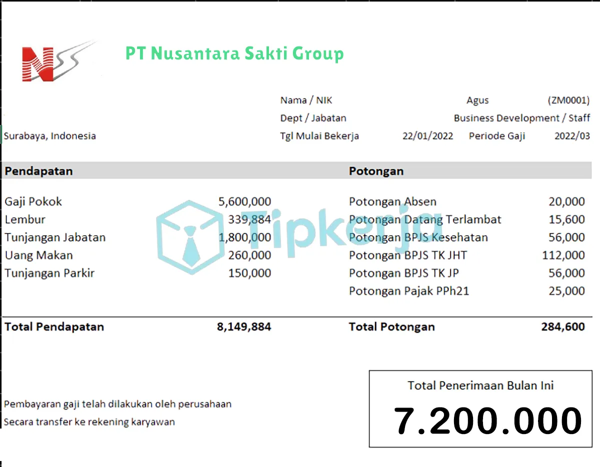 Slip Gaji PT Nusantara Sakti Group