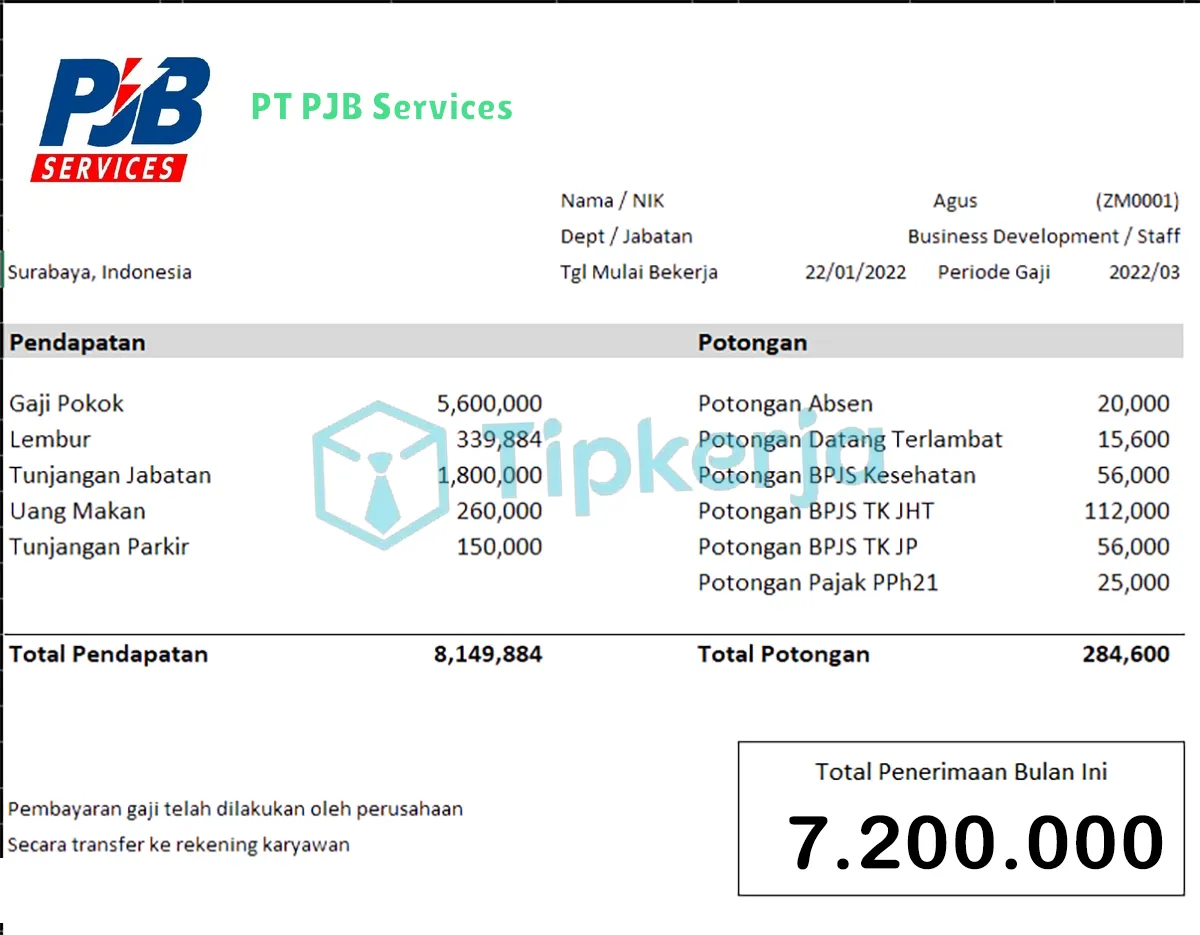 Slip Gaji PT PJB Services