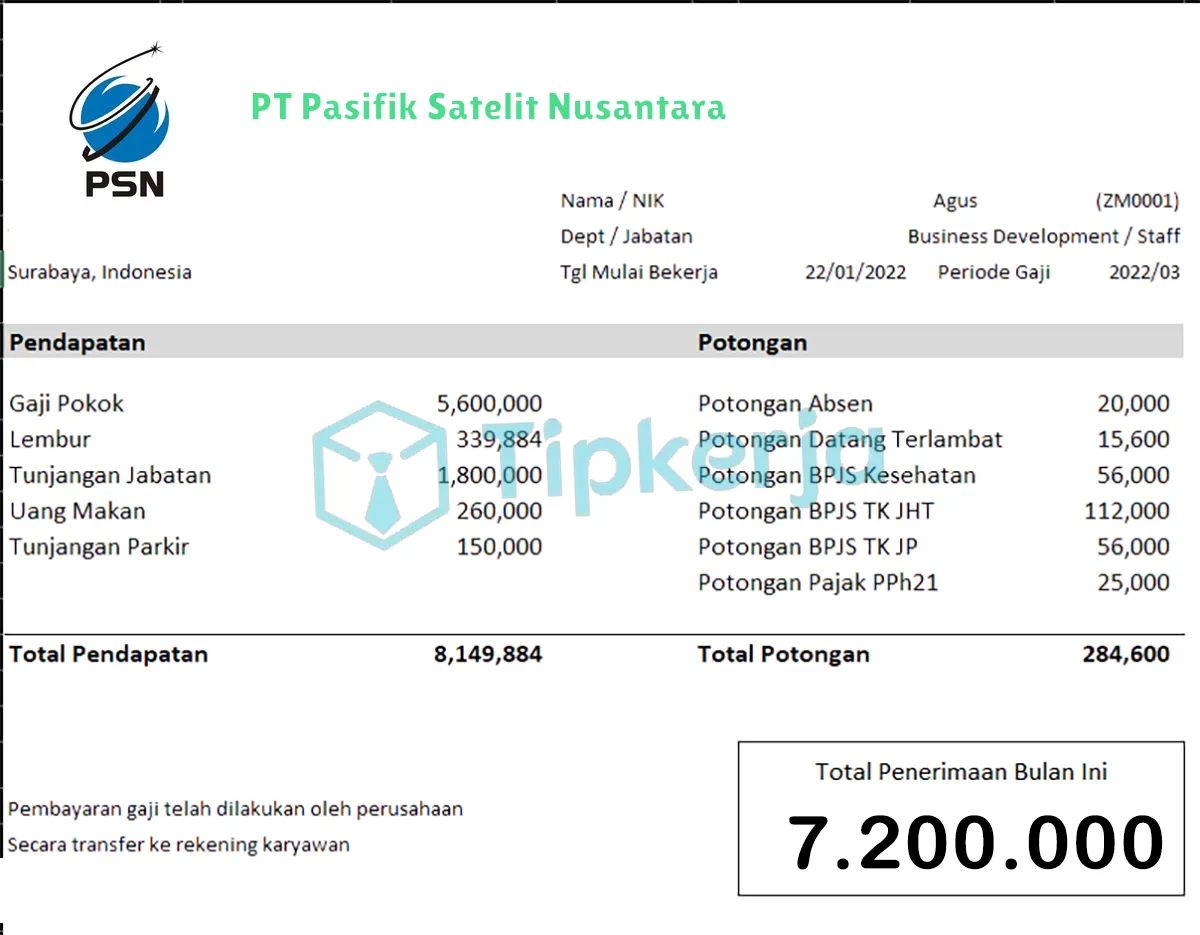 Slip Gaji PT Pasifik Satelit Nusantara