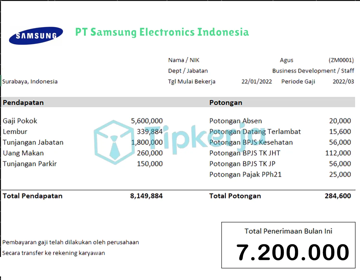 Slip Gaji PT Samsung Electronics Indonesia