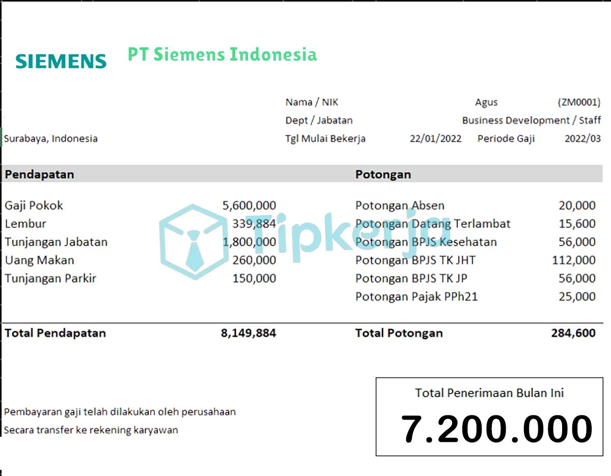 Slip Gaji PT Siemens Indonesia