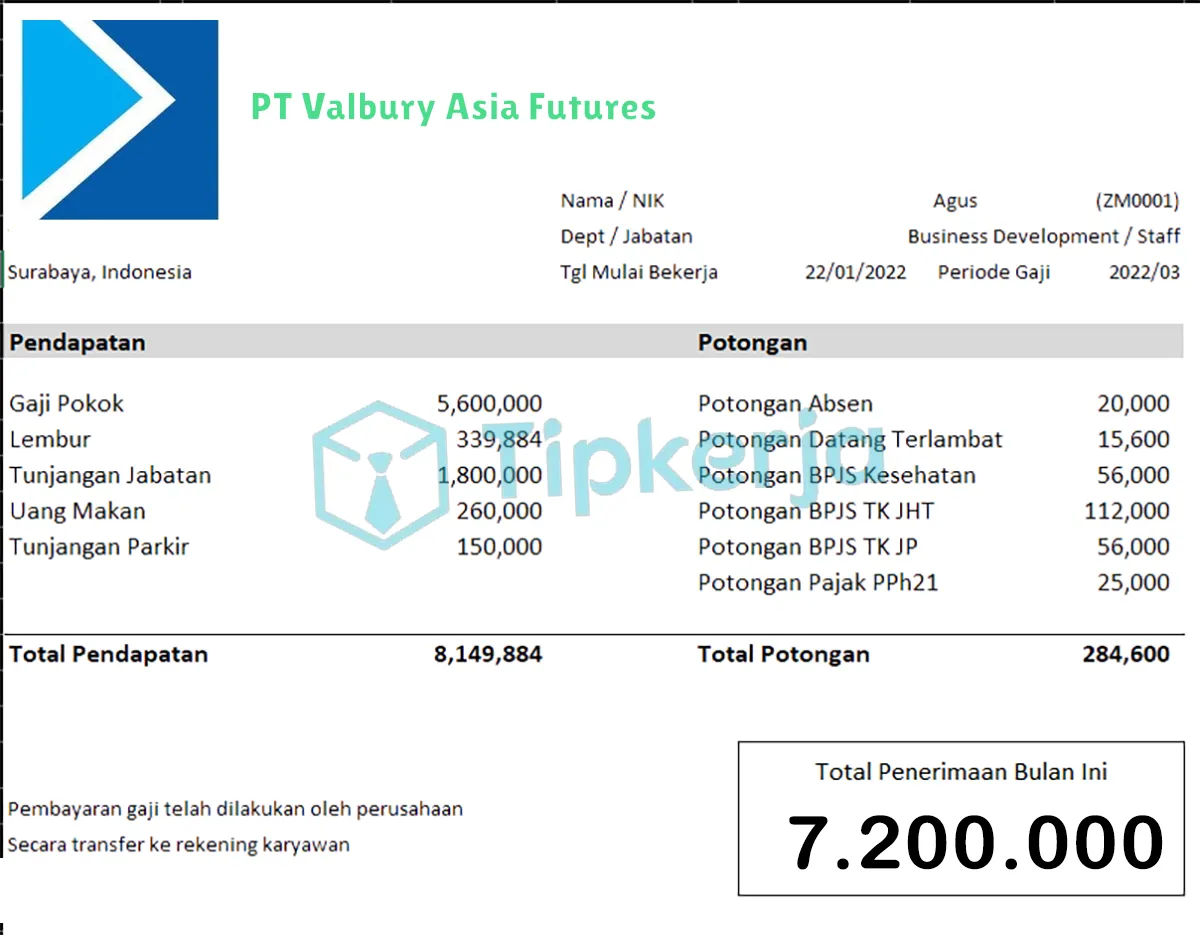 Slip Gaji PT Valbury Asia Futures